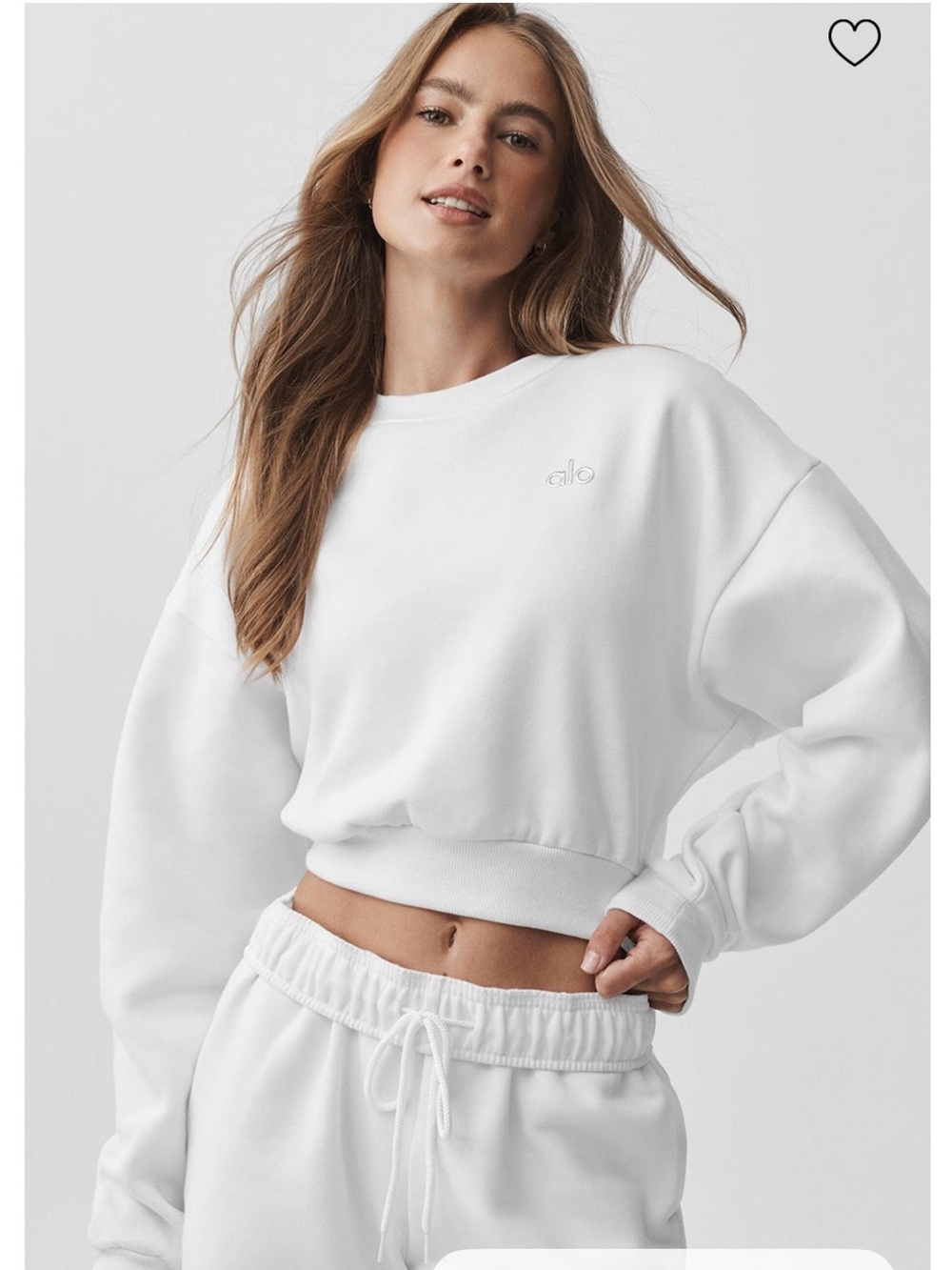 ALO Yoga White Cropped Accolade Crewneck Sweatshirt